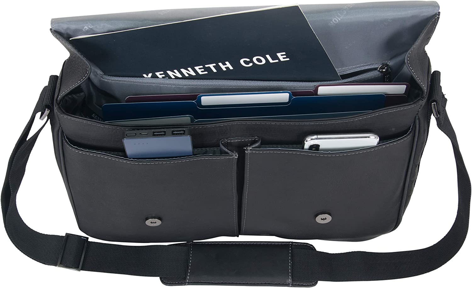 Kenneth Cole REACTION Risky Business Messenger Full-Grain Colombian Leather Crossbody Laptop Case & Tablet Day Bag - Image 7